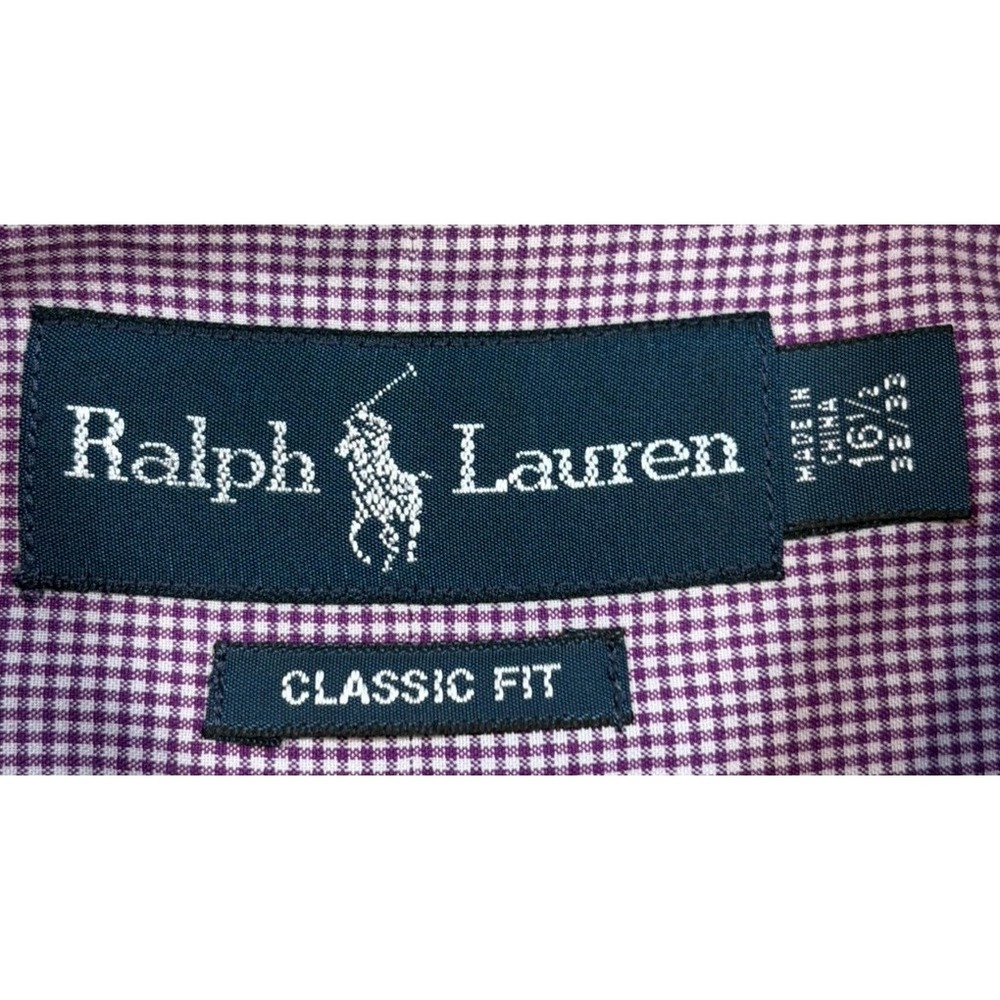 Polo Ralph Lauren Shirt Men 16.5 32/33 (Large) Purple‎ Gingham Check Stretch - Picture 3 of 8